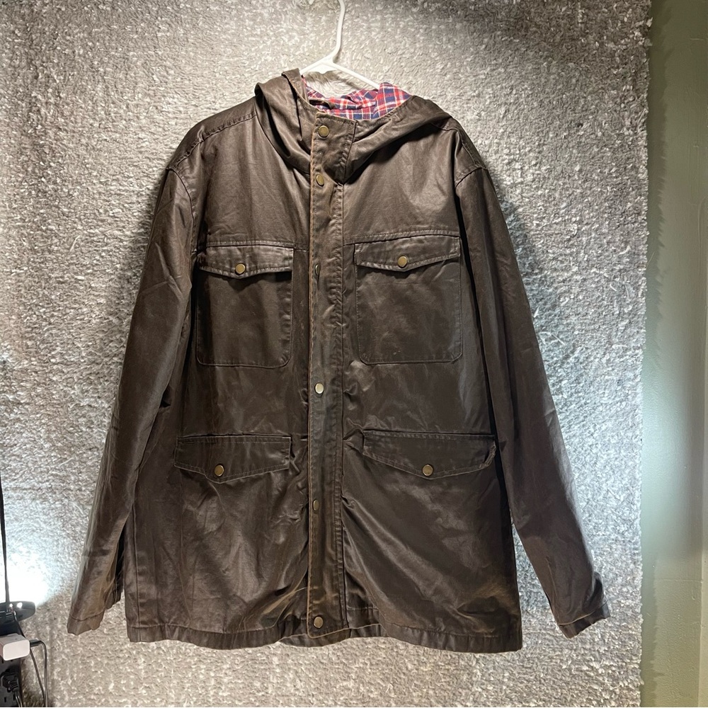 Mountain And Isles Safari Faux‎ Leather Flannel Lined Jacket Full Zip XXL Hooded